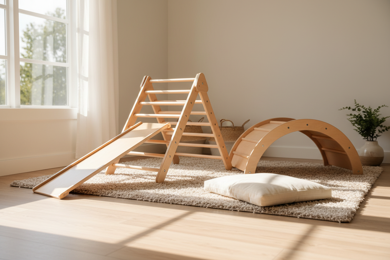 Montessori climbing set in dynamic play position