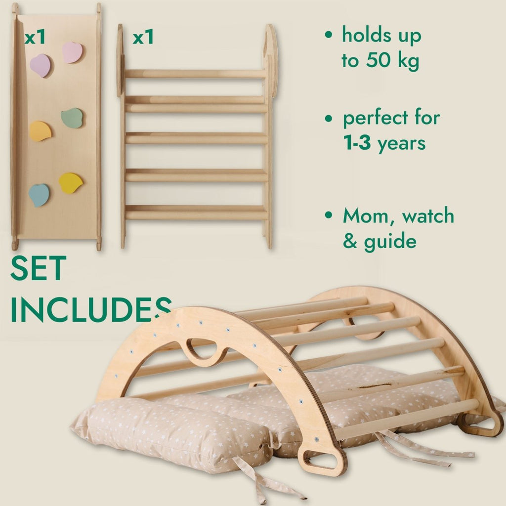 Montessori Climbing Set for Toddlers | Pikler Triangle, Arch & Slide (Ages 1–3)
