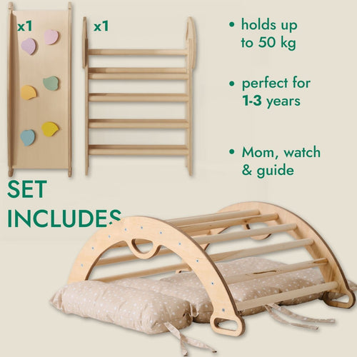 Montessori Climbing Set for Toddlers | Pikler Triangle, Arch & Slide (Ages 1–3)