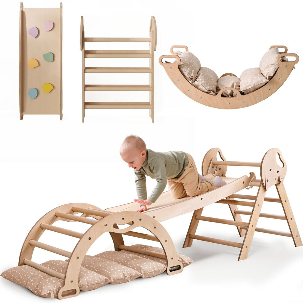 Montessori Climbing Set for Toddlers | Pikler Triangle, Arch & Slide (Ages 1–3)