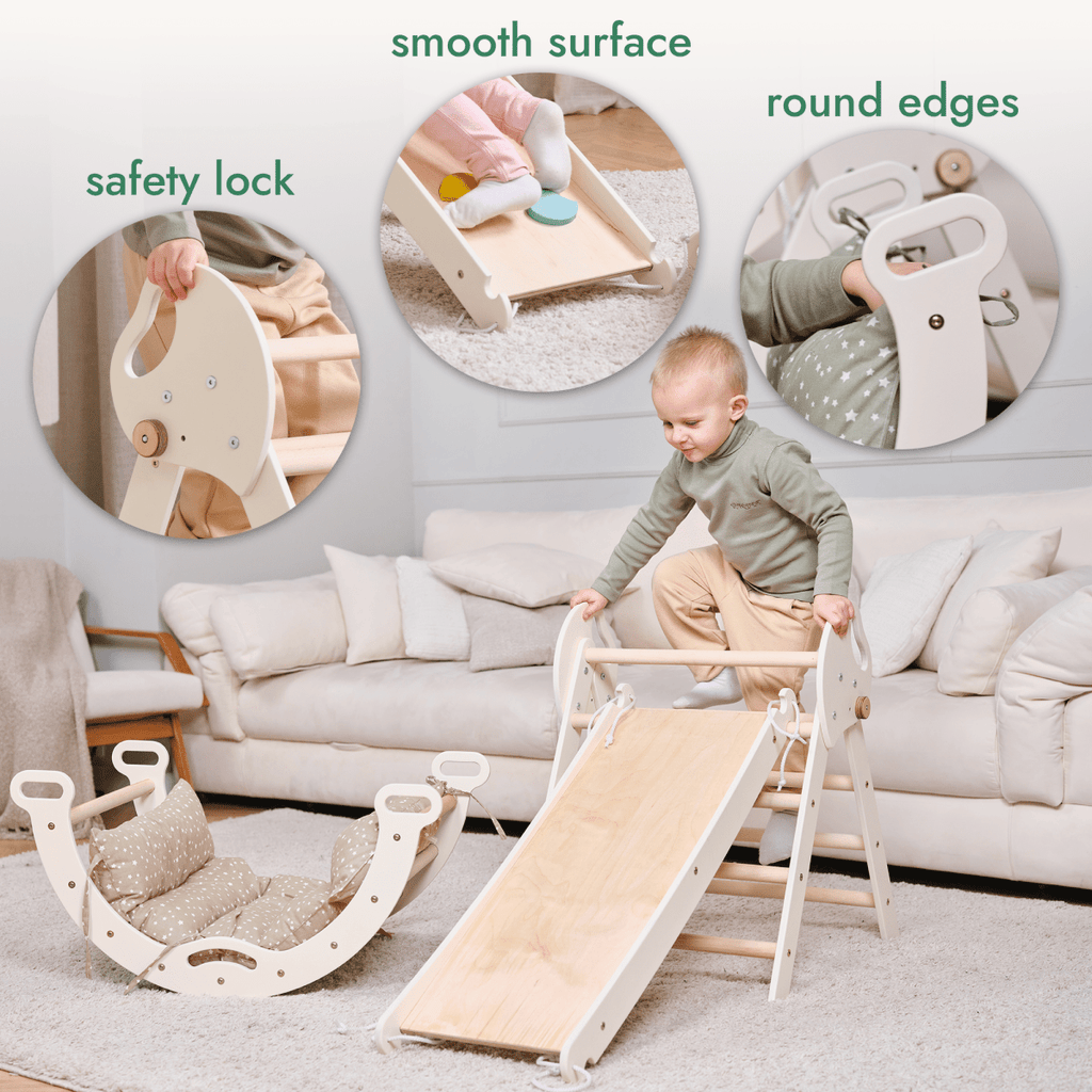 Montessori Climbing Set for Toddlers | Pikler Triangle, Arch & Slide (Ages 1–3)