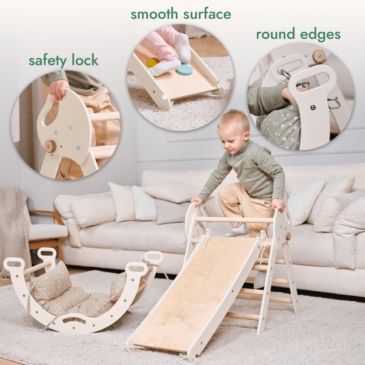 Montessori Climbing Set for Toddlers | Pikler Triangle, Arch & Slide (Ages 1–3)