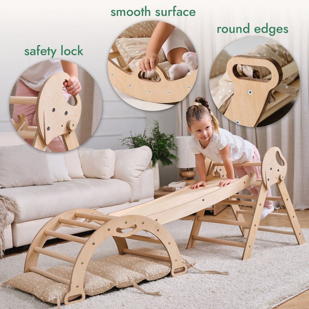 Montessori Climbing Set for Toddlers | Pikler Triangle, Arch & Slide (Ages 1–3)